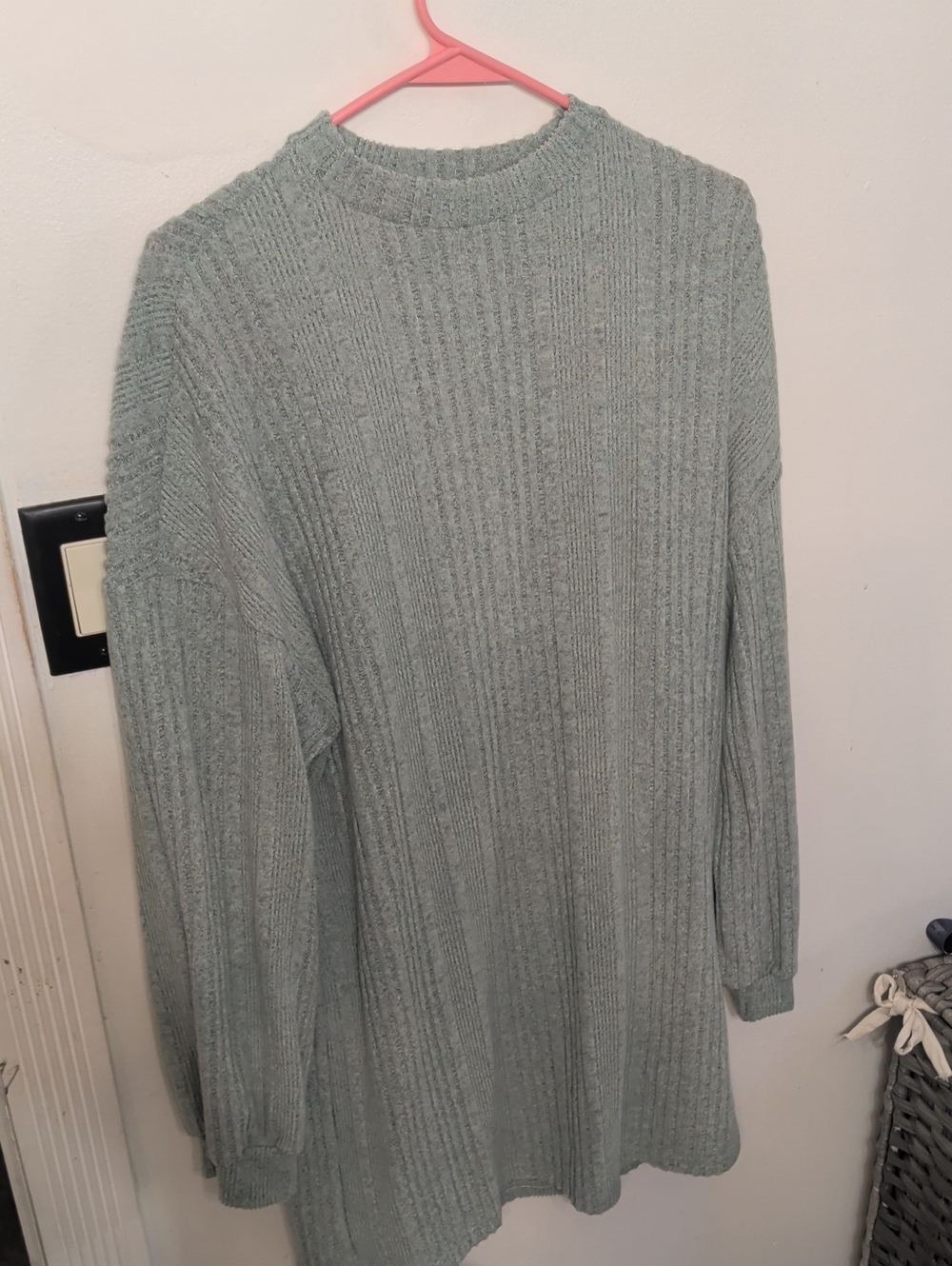 SHEIN Light Sage Ribbed Long Sleeve Knit Dress
